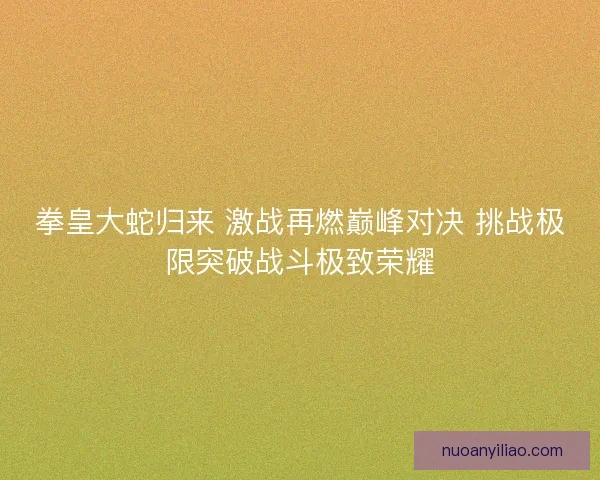 拳皇大蛇归来 激战再燃巅峰对决 挑战极限突破战斗极致荣耀